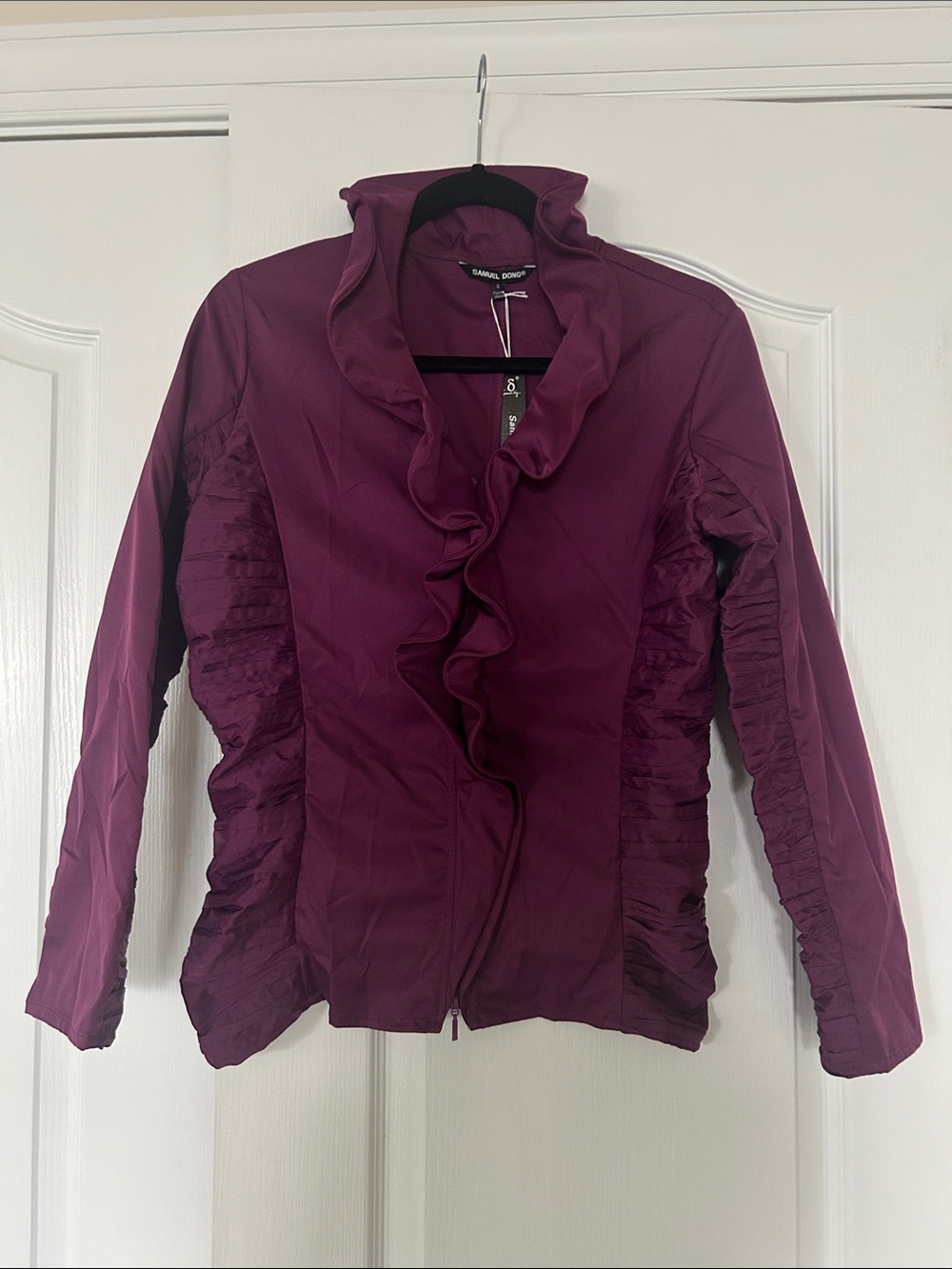 Samuel Dong Deep Plum Ruffle-Front Blazer